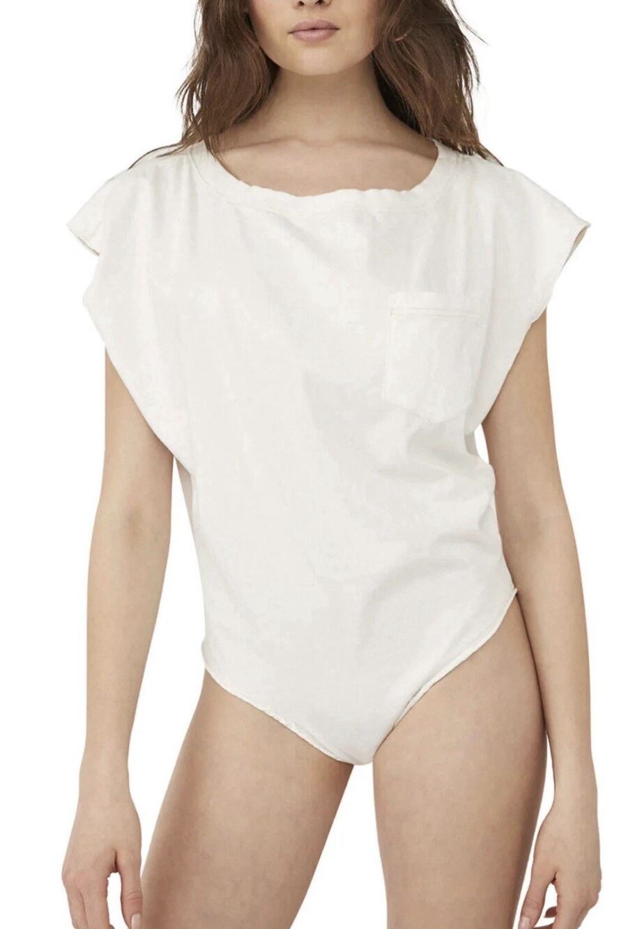 FREE People Oversized Short Sleeve T Shirt Body Suit Ivory Slouchy Cotton